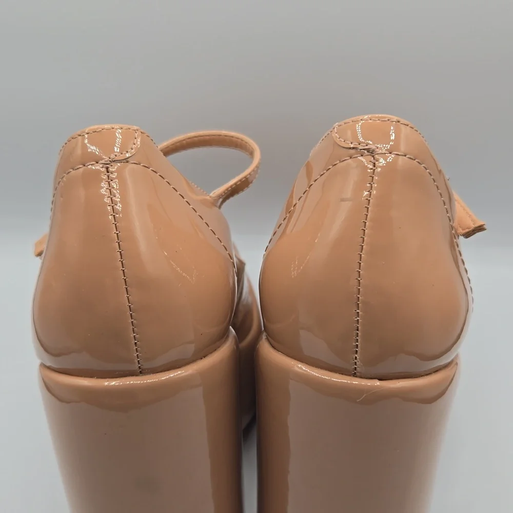 Schutz Zayne Patent Platform Mary Jane Pumps New Peach Nude Chunky Heel 70s Glam